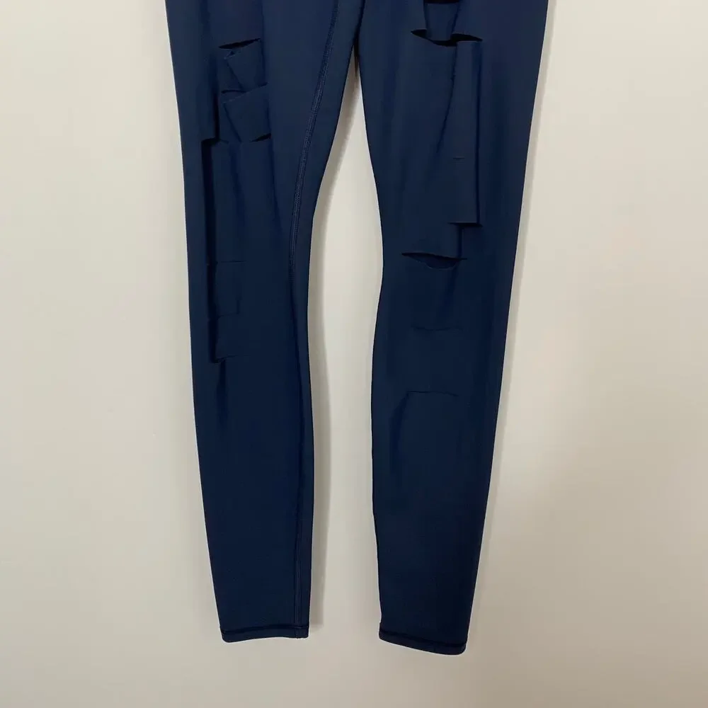 Alo Yoga High Waist Ripped Warrior Legging Navy Athleisure